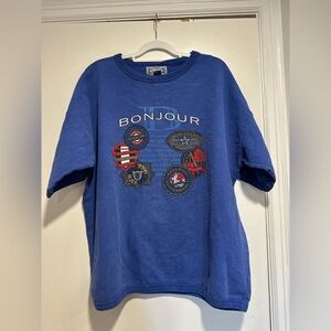 Vintage 90s Size: 18/20 Bonjour Jeans Graphic Oversized Boxy Blue Tee.